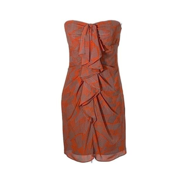 Gianni Bini Dresses & Skirts - Gianni Bini Womens Dress Orange Size 6 Sheath Sleeveless Strapless Geometric